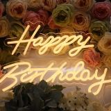 CALCA Happy Birthday Cold White Integrative Neon Sign for Birthday Party Decoration Size-18X7.05 inches+13.3X6.2 inches