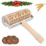 Embossed Rolling Pin, Diy Tool for Homemade or Christmas Cookies, Laser Engraved Rolling Pin for Baking Christmas Pattern Pastry