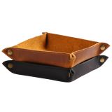 2pcs Genuine Leather Valet Tray Dice Box Bedside Tray Catchall Tray for Jewelry, Key Coin, Watch, Wallet, Phone (Crazy Horse Leather)