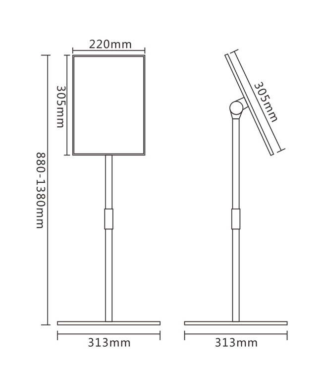 Pedestal Sign Stand Adjustable Height Display Frame