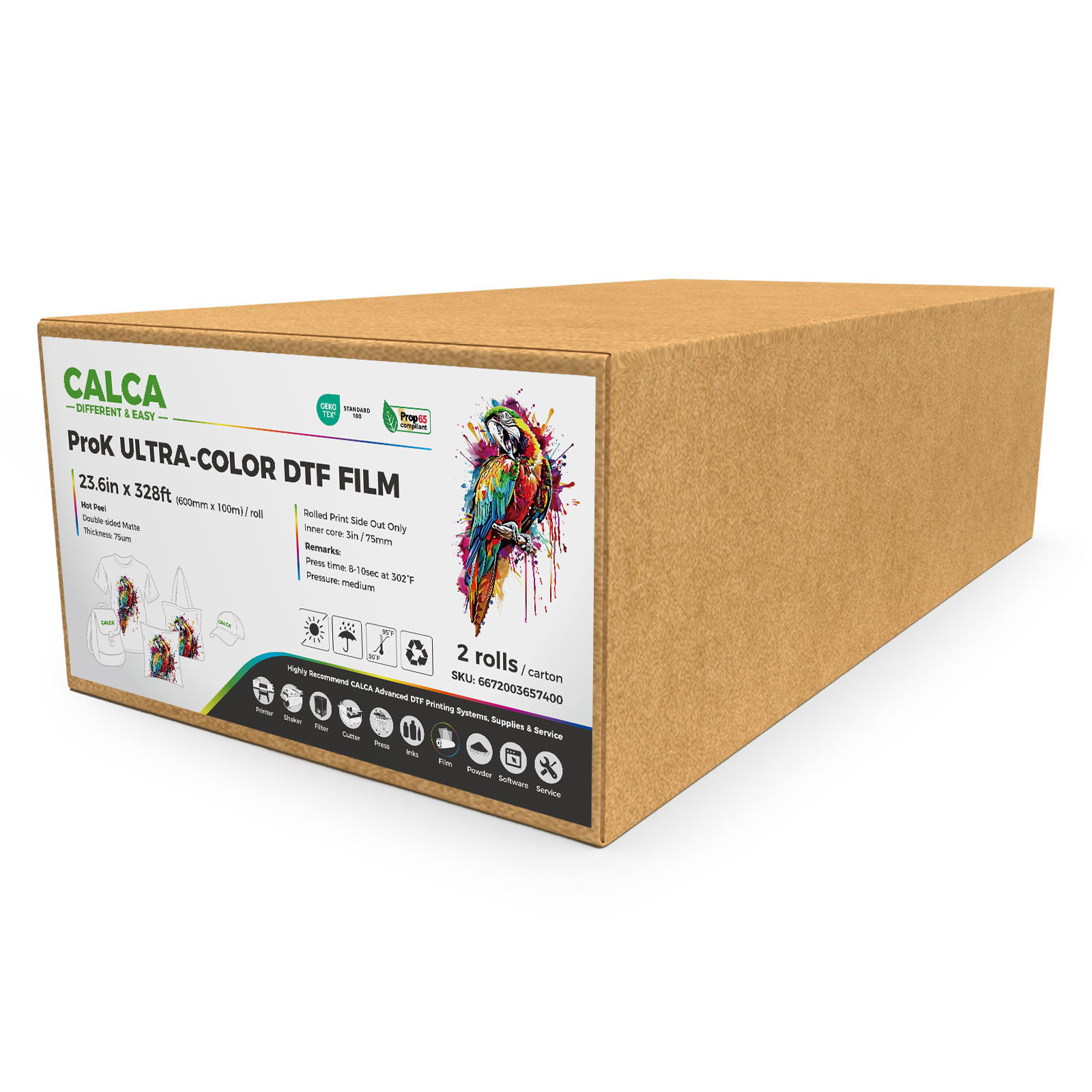 2 Rolls/Pack CALCA ProK2 23.6in x 328ft/60cm x 100m VersaPeel ColorWise DTF Film Roll, Double sided