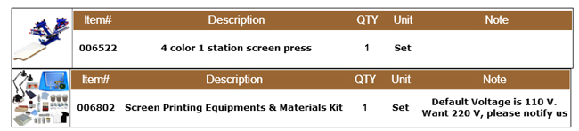 4 Color Silk Screen Printing Kit Press Printer & Full Materials Package Supply