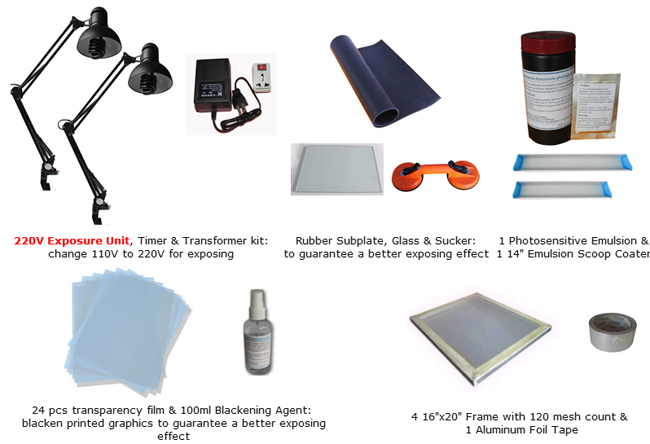 4 Color Silk Screen Printing Kit Press Printer & Full Materials Package Supply