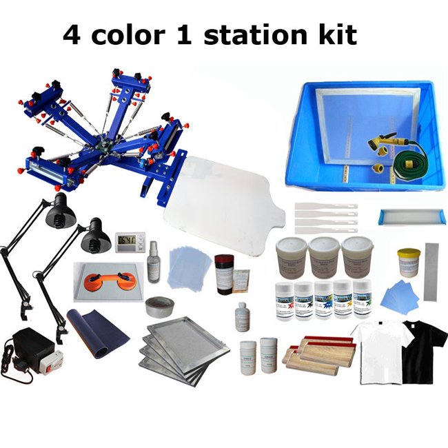 4 Color Silk Screen Printing Kit Press Printer & Full Materials Package Supply